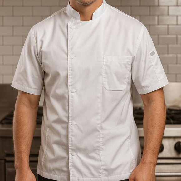 ChefWorks White Men's Chef Jacket Short Sleeve Size Large EUC - Picture 1 of 8